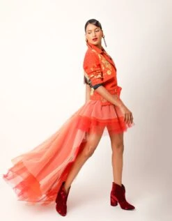 Orange Assymtrical Tulle Skirt -Incasee Ceantral ogaan 944