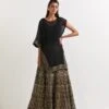 Black And Beige Cape With Skirt In Crinkle Georgette And Tissue Chanderi -Incasee Ceantral omcslac02a1