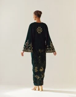 Bottle Green Bat Sleeve Jacket With Drape Skirt -Incasee Ceantral omjtvel2303omskvel2303b