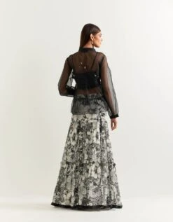 Black Top With Black And White Skirt In Organza And Georgette -Incasee Ceantral omshtflr03omskflr02b