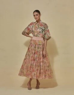 Printed Shirt Paired With Organza Printed Skirt