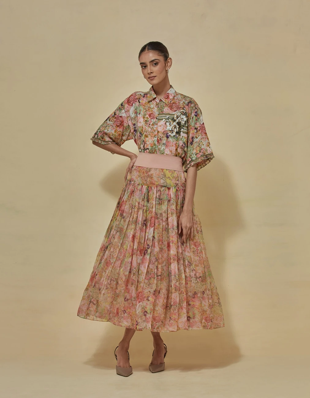 Printed Shirt Paired With Organza Printed Skirt 3 Printed Shirt Paired With Organza Printed Skirt