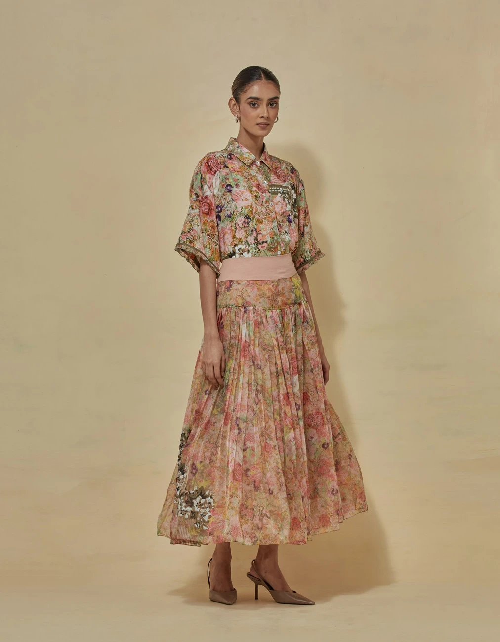 Printed Shirt Paired With Organza Printed Skirt 4 Printed Shirt Paired With Organza Printed Skirt - Image 2