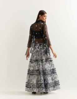 Black Shirt With A Black And White Skirt In Organza With Georgette -Incasee Ceantral omtsflr01b