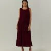 Wine Tiered Velvet Dress -Incasee Ceantral omwvel22dra031