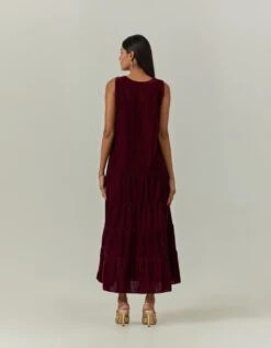 Wine Tiered Velvet Dress -Incasee Ceantral omwvel22dra03b