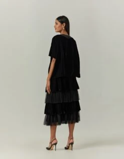 Velvet Loose Top Paired With Tiered Velvet And Mesh Skirt -Incasee Ceantral omwvel22p03107072b