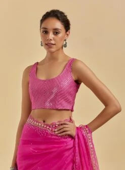 Hot Pink Metallic Embroidery Sleeveless Blouse