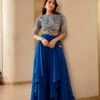Jade Blue Embroidered Top And Skirt -Incasee Ceantral osj3461
