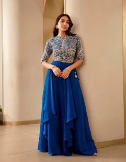 Jade Blue Embroidered Top And Skirt