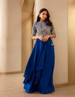Jade Blue Embroidered Top And Skirt -Incasee Ceantral osj3463