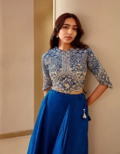 Jade Blue Embroidered Top And Skirt -Incasee Ceantral osj3464