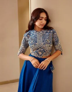 Jade Blue Embroidered Top And Skirt -Incasee Ceantral osj3465