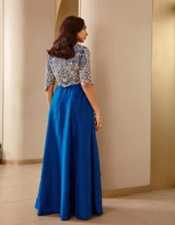 Jade Blue Embroidered Top And Skirt -Incasee Ceantral osj346b