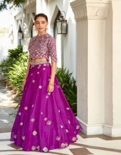 Purple Embroidered Top And Skirt
