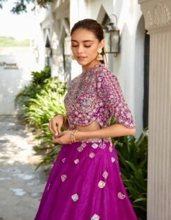 Purple Embroidered Top And Skirt -Incasee Ceantral osl5593
