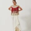 Ivory Draped Skirt Paired With A Red Top With Cords And An Ivory Inner -Incasee Ceantral paplw3821oc82 1