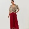 Heavy Beaded Red Tribal Jacket With A Draped Skirt Set -Incasee Ceantral paplw4266bom5332m1