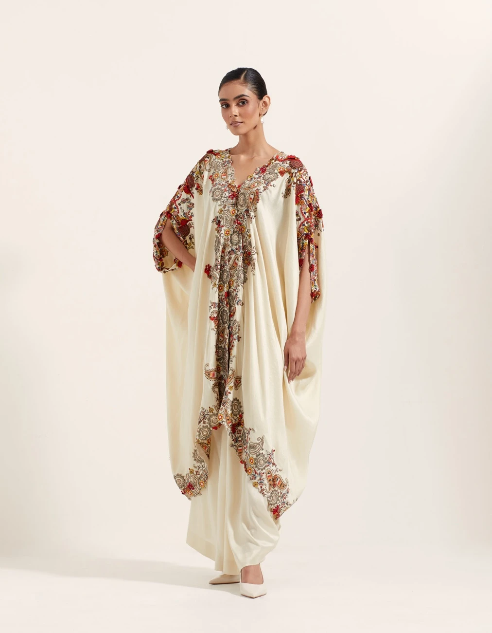 Ivory Cape And A Draped Skirt Set With Embroidery 4 Ivory Cape And A Draped Skirt Set With Embroidery - Image 2