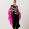 Fuschia Cape And Draped Black Skirt Set -Incasee Ceantral paplw4631bom3091m1