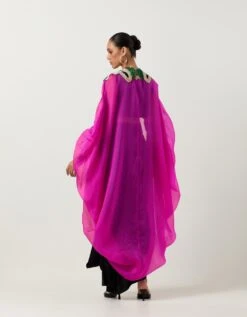 Fuschia Cape And Draped Black Skirt Set -Incasee Ceantral paplw4631bom3091mb