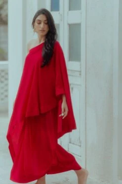 One Shoulder Top And Drape Skirt With Bow Detailing