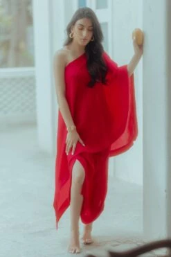 One Shoulder Top And Drape Skirt With Bow Detailing -Incasee Ceantral ph1834b