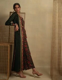 Phulvari Mehendi Jumpsuit With Embroidered Organza Jacket And Belt -Incasee Ceantral pkkhasbagh0014
