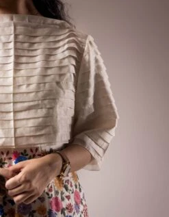 Pleated Ivory Blouse With Full Handpainted Floral Kalidaar Lehenga -Incasee Ceantral ppss2524363