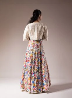 Pleated Ivory Blouse With Full Handpainted Floral Kalidaar Lehenga -Incasee Ceantral ppss252436b