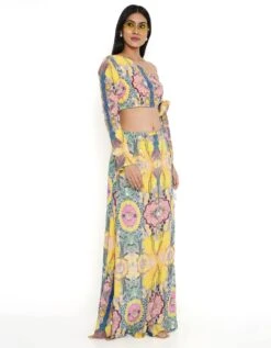 Yellow Enchanted Print Crepe Embroidered Side Tie-Up Choli With A Skirt 11 Yellow Enchanted Print Crepe Embroidered Side Tie-Up Choli With A Skirt -Incasee Ceantral ps cs0036 c3