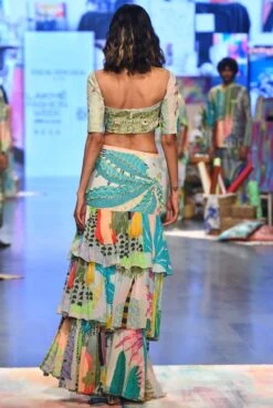 Agnes Tropical Print Georgette Embroidered Top With Layered Front Slit Skirt -Incasee Ceantral pscs0033b