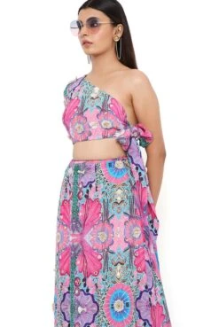 Pink Enchanted Print Crepe Embroidered Side Tie-Up Choli With Skirt 12 Pink Enchanted Print Crepe Embroidered Side Tie-Up Choli With Skirt -Incasee Ceantral pscs0036b5