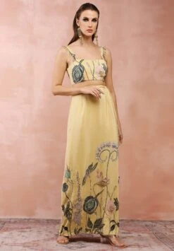 Yellow Niloufar Print Embroidered Choli With Skirt