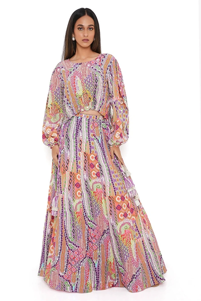African Print Crepe Embroidered Drawstring Top With Lehenga 3 African Print Crepe Embroidered Drawstring Top With Lehenga
