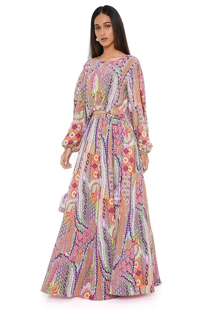 African Print Crepe Embroidered Drawstring Top With Lehenga 4 African Print Crepe Embroidered Drawstring Top With Lehenga - Image 2