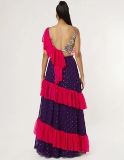 Purple Georgette Embroidered Choli And Mukaish Georgette Lehenga With Attached Hot Pink Soft Net Frills -Incasee Ceantral pslh0073cb