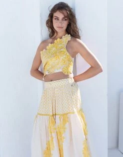 Bone Floral Printed Skirt With Floral Embroidered Top -Incasee Ceantral pss2402b