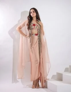 Haseena Caramel Brown Drape Skirt Set