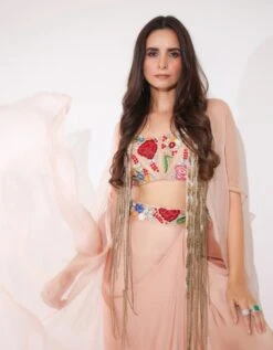 Haseena Caramel Brown Drape Skirt Set -Incasee Ceantral pviw220493