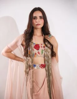 Haseena Caramel Brown Drape Skirt Set -Incasee Ceantral pviw22049b