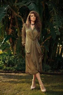 Sage Green Silk Trevron Twisted Dress