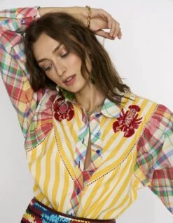 The Checks & Striped Shirt W Hand Embroidered Lobsters On Yoke -Incasee Ceantral rarasss2023442