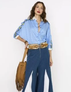 The Striped Button Down Shirt W Hand Embroidered Lemons On Sleeves -Incasee Ceantral rarasss2023752