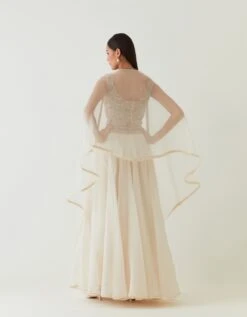 Ivory Scallop Embellished Blouse With Organza Skirt Set -Incasee Ceantral rbv13b