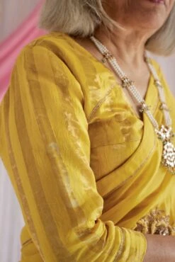 Blouse In Yellow Tissue Stripes Chanderi -Incasee Ceantral rjptyelmtstrpb