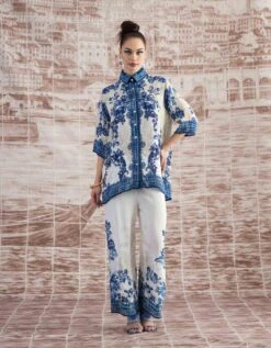 Blue And White Portugal Maizah Crop Shirt