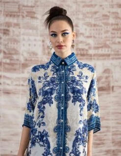 Blue And White Portugal Maizah Crop Shirt -Incasee Ceantral rr264484