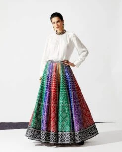 Ivory With Multi Bindiya Leela Top And Skirt