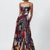 Multicolor Abstract Floral Print Handn Micro Pleated Maxi Dress With Adjustable Straps -Incasee Ceantral s3014mr1
